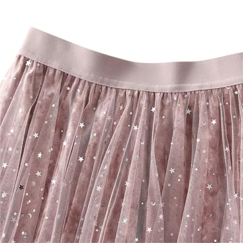 PSNKLMM Women Fairy Star Sequins Mesh Tutu Skirt Shiny Elastic Waist Tulle A-Line Skirt Autumn Edition Irregular Velvet Skirt(Pink) – vue 3