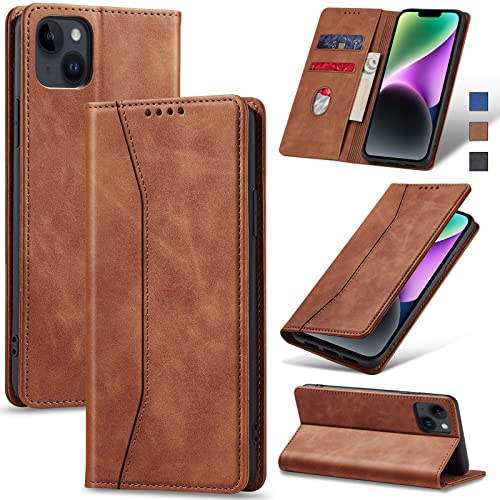 Image of Jasonyu Flip Wallet Case for iPhone 14 Plus 5G,Brown