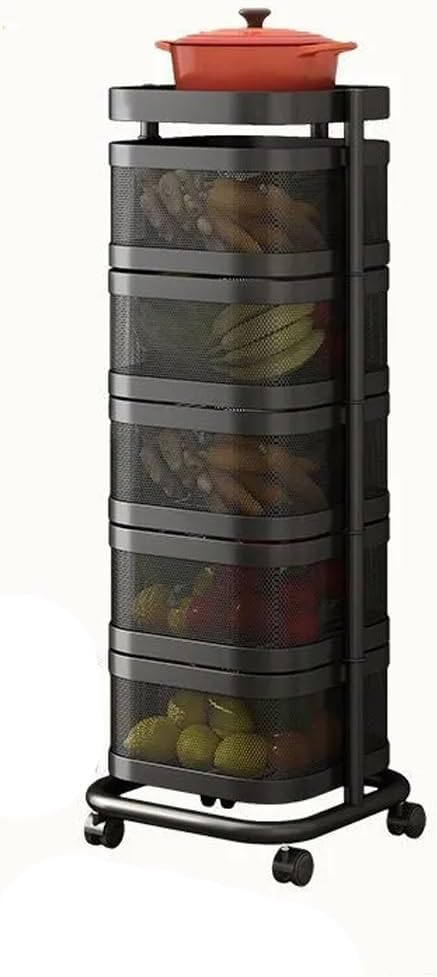 Kitchen Multi-Layer Vegetable Fruit Trolley Shelf Floor Pulley Can Rotate Seasoning Bottle Sundry Organizer Rack