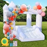 Puligoth White Bounce House for Kids: Portable Inflatable Bouncy House with Blower for Indoor Outdoor Birthday Party, Wedding - Small Bouncy Castle with Slide and Storage Bag for Kids 3-6