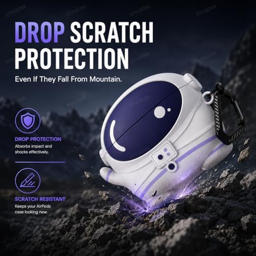 Image of Anvique Silicone Case Cover for Oneplus Nord Buds 4 Pro, Scratch Resistance, Shock Absorption, with Premium Carabiner (Astronout Cartoon)