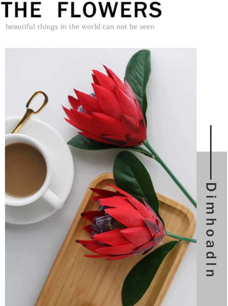 NatureMan 3 Pieces Artificial Flowers Fake Silk Protea Cynaroides Plastic Flower Arrangements Decor Bouquet for Wedding Table Centerpieces (Red) - Image 5