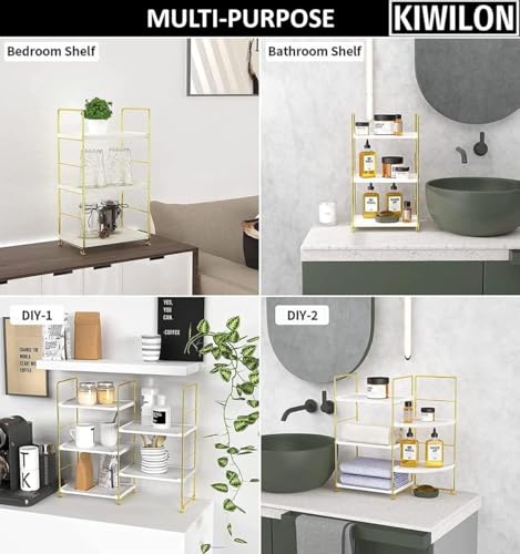 Image of Iron 3 Tier Counter Top Organizer I Bathroom Organizer Stand I Desk Organizer I Multi-Purpose Storage Countertop Racks For Kitchen (Gold-3Tier-Rectangle)