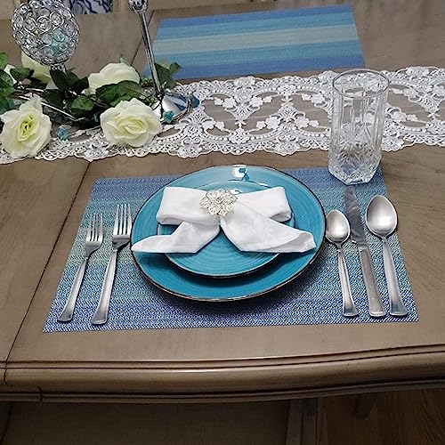 Image of GDNK Washable PVC Heat Resistant Colorful Place Mats for Kitchen Dining Table Mates Washable Heat-Resistant for Dining Table (4 Pack) (Blue)