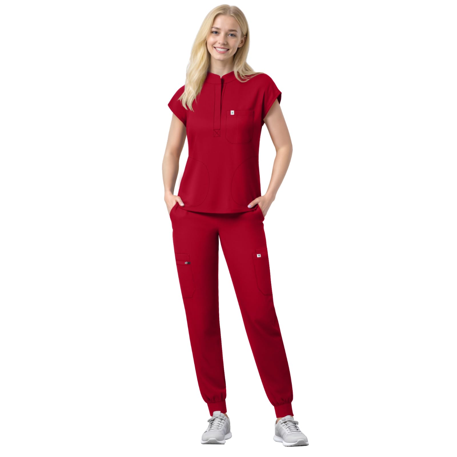 Scrubs Set for Women Medical Uniform Nurse Suit Anti-Wrinkle Scrub Top Jogger Pant 11 Pockets 4 Way Stretch