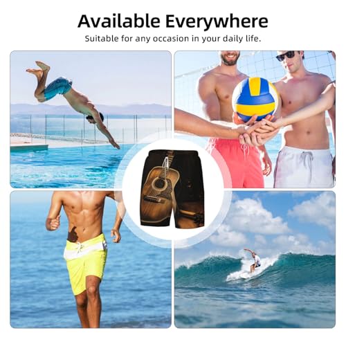 Men's Swim Trunks Quick Dry Board Shorts Old west Guitar Beach Shorts with Pocket Bathing Suits for Men 6
