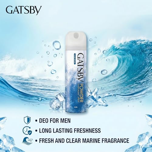 Image of Gatsby Japan's No. 1 Powder Deodorant Bodyspray - Clear Ocean, 130g | Long Lasting Freshness | Fresh and Clear Marine Fragrance | Deo for Men