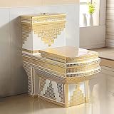 Toilets for Bathrooms, Modern Gold One Piece Toilets With Comfort Seat Mute Dual Flush Toilet Bowl H