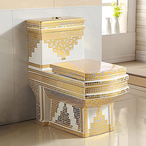 Toilets For Bathrooms, Modern Gold One Piece Toilets With Comfort Seat Mute Dual Flush Toilet Bowl Household Personality Creative Ceramic Toilet Gold B-400Mm #TOP18