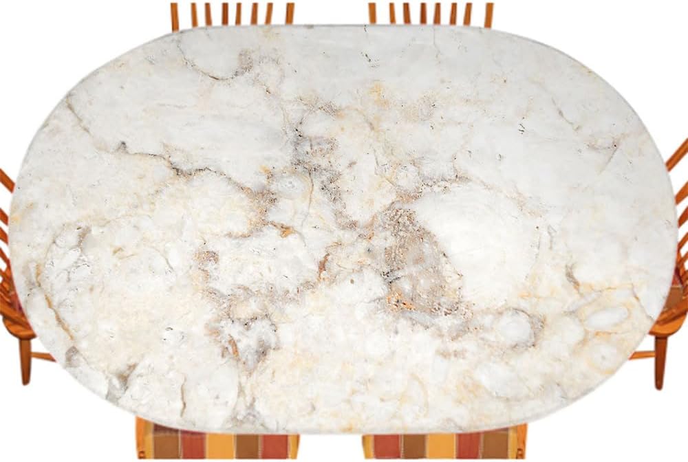 Marble Oval Fitted Tablecloth, Marble Texture Background, for Kitchen Dining, Party, Holiday, Christmas, Buffet, Fits 52" x 86" Table