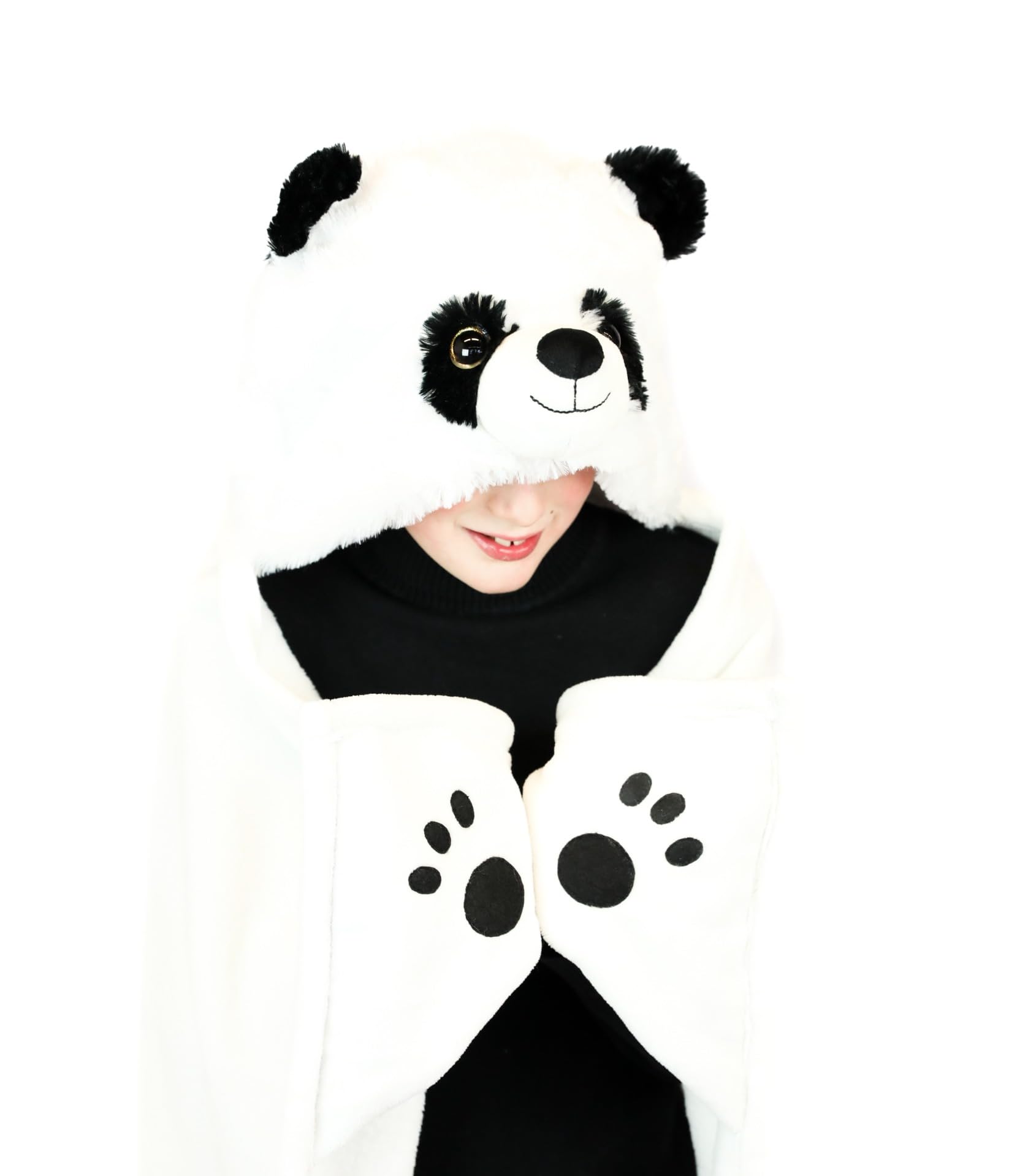 Coperta con cappuccio, 130 x 100 cm, motivo: panda, bianco, nero., Taglia unica