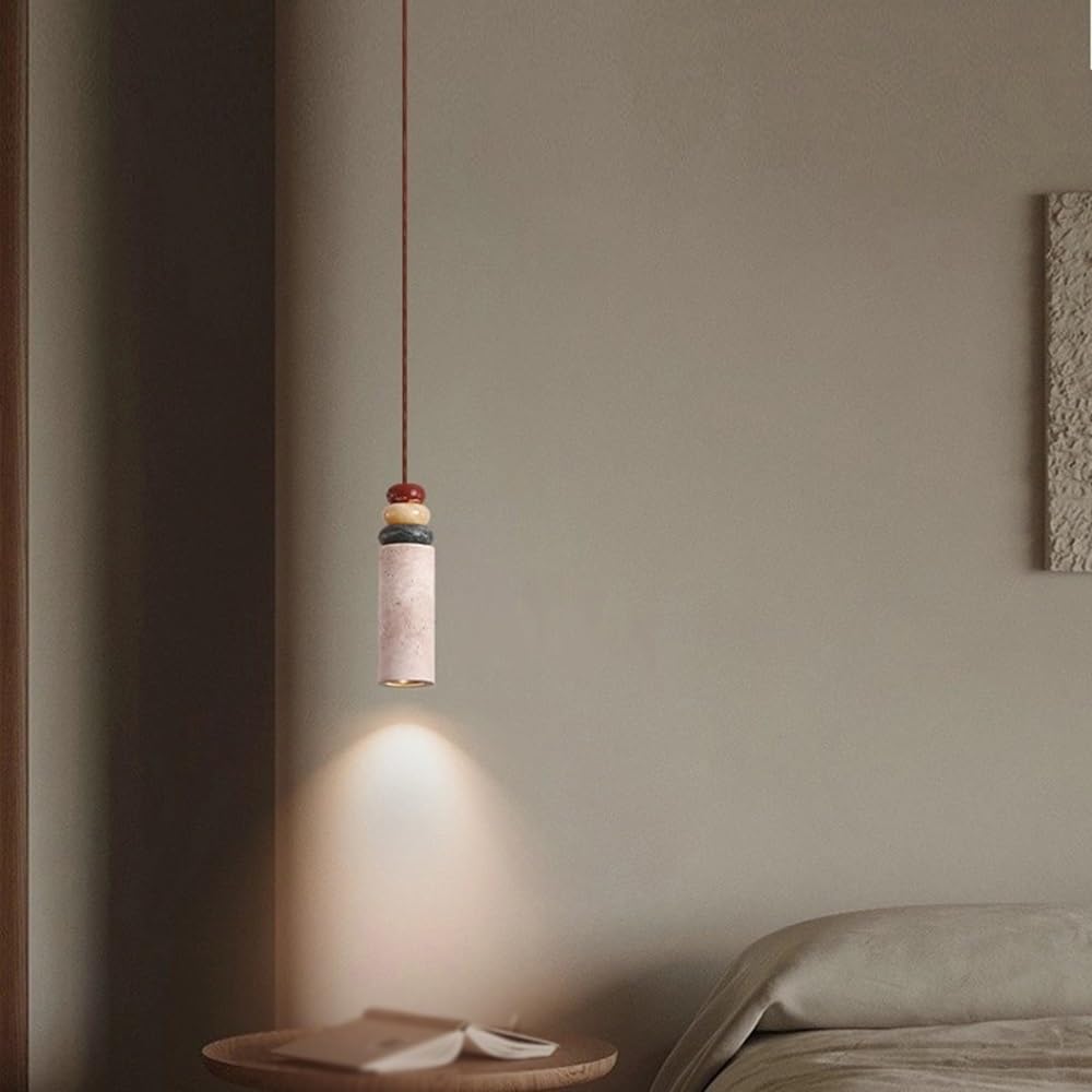 Suspension En Travertin, Lampe Suspendue En Pierre Avec Décor En Jade