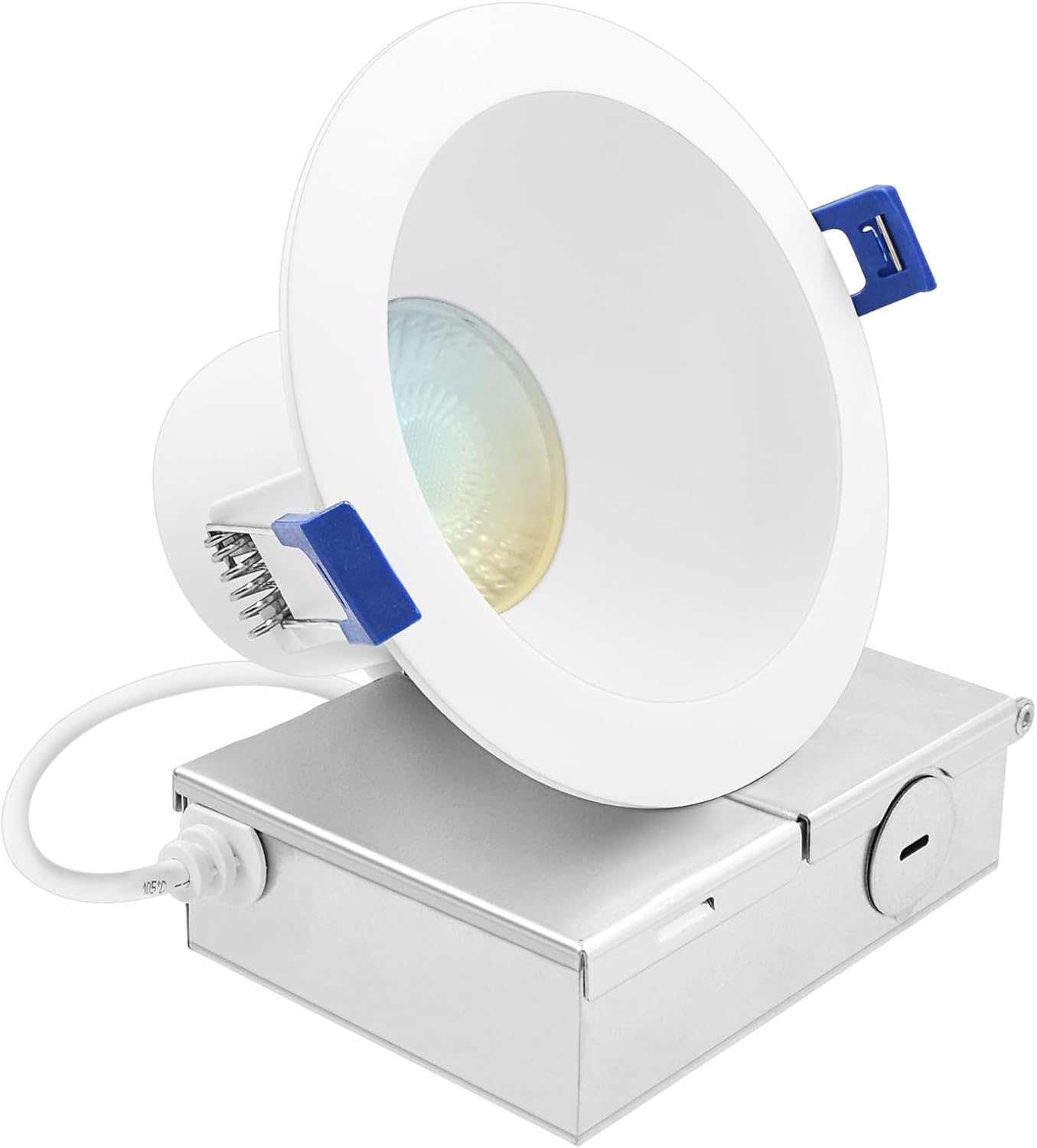 LUXRITE 4 Inch LED Recessed Ceiling Light with J-Box, CRI90, 12W, 5CCT Selectable 2700K/3000K/3500K/4000K/5000K, 1160 Lumens, Dimmable Canless Downlight, Wet Rated, IC Rated, ETL Listed