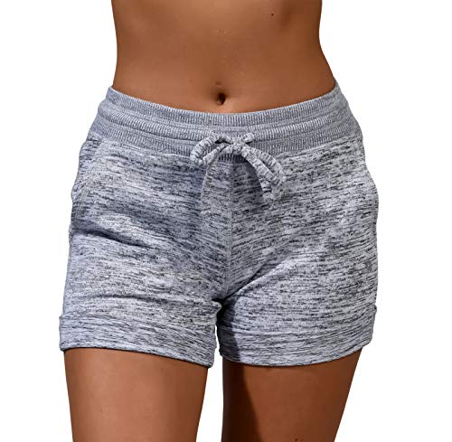 90 Degree By Reflex Soft And Comfy Activewear Lounge Shorts With Pockets And Drawstring For Women - Heather Grey - Medium #TOP1