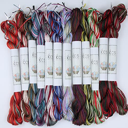 Image of KCS Big skeins of 25 Meters Size 25 Color Variegated Cross Stitch Stranded Threads,12 skeins,02
