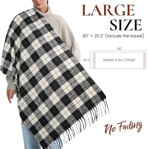 Winter Scarf for Women, Cashmere Feel Tassel Plaid Scarf, Large Oversized Blanket Scarf, Pashmina Shawls and Wraps3