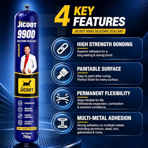 Image of Waterproof Sealant for Leakage Repair | 9900 Silicone Sealant Adhesive 750gm | Roof Crack Waterproof Solution for Bathroom, Pipe, Water Tank, Concrete, Metal & Tiles | Flexible Weather Resistant