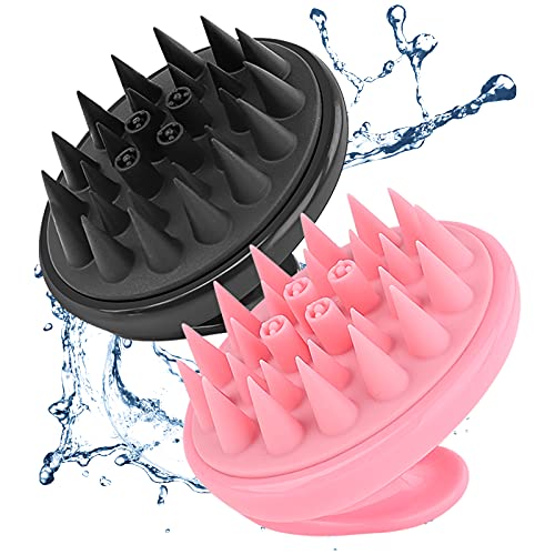 Scalp Massager Shampoo Brush, Hair Care Soft Head Scalp Massage Brush, 2 Pack Silicone Scalp Massager Hair Growth Scrubber Brush for Men Women Kids Pets Wet and Dry Hair (Black+Pink)