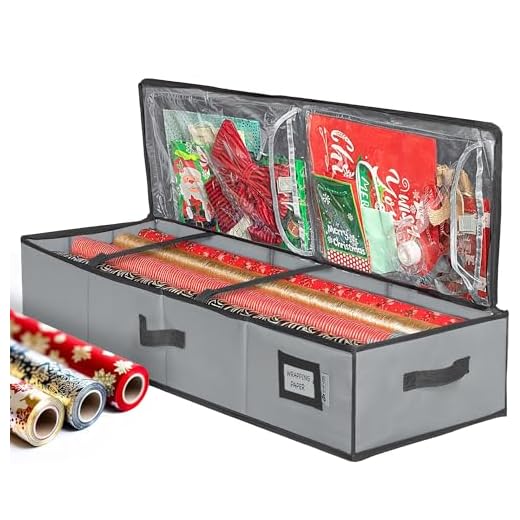 HOLDN’ STORAGE Premium Wrapping Paper Storage Container - Durable 600D Tear-Proof, Fits 27 Rolls Gift Wrap, Extra Pockets for Ribbons & Bows, Underbed Storage - Ideal for Holiday Christmas, Gray
