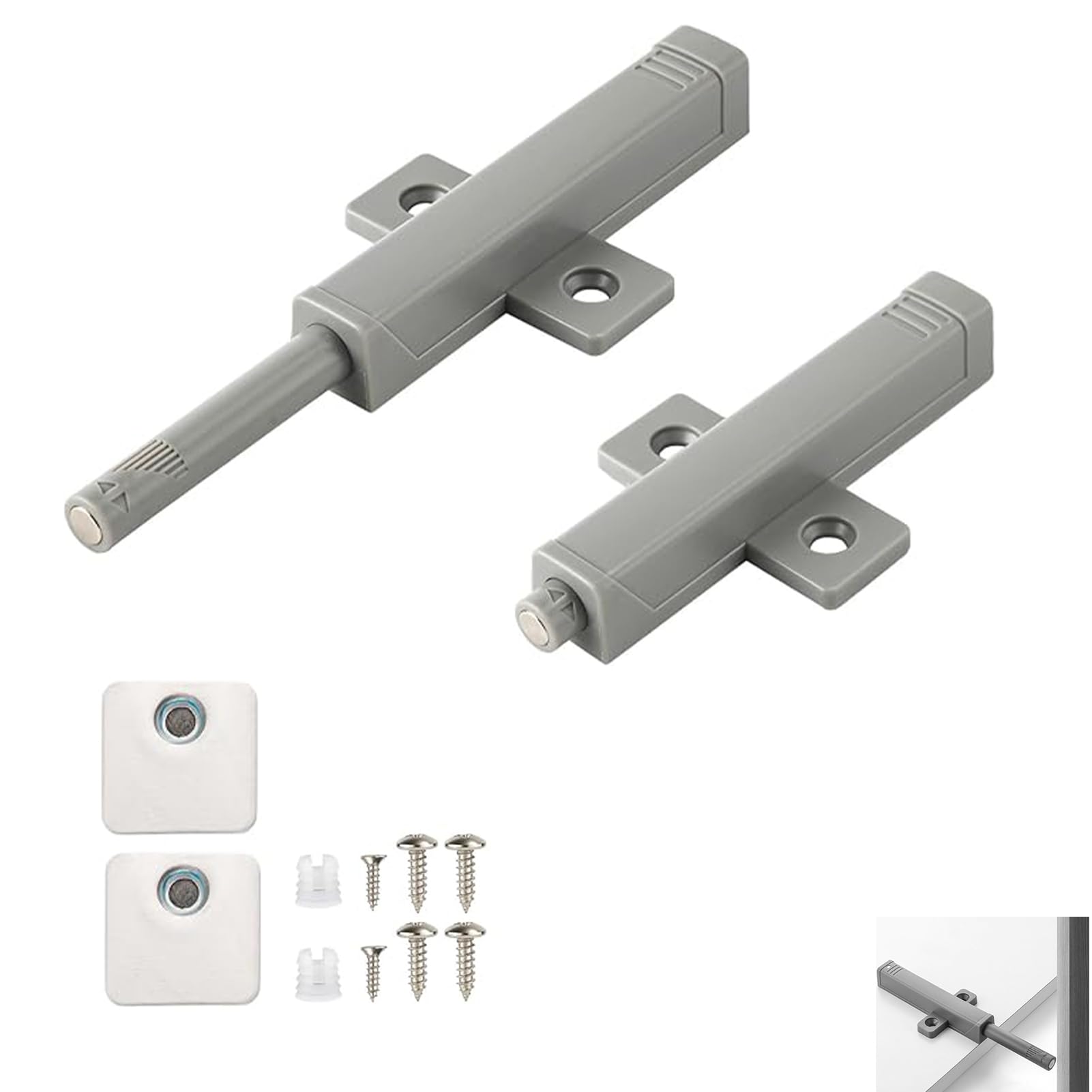 2 Pack Push to Open Door Catch, Heavy Duty Push Open Door Latch, 50N Strong Spring Release Touch Latch for Handleless Wardrobe Cabinet Cupboard Drawer Closets Grey Magnetic Push to Open Door Damper