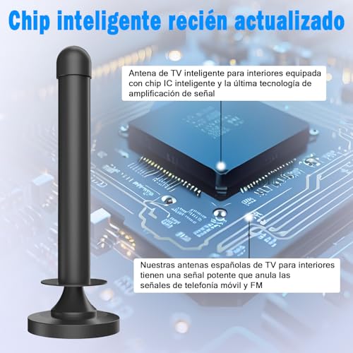 Antena TDT Interior con Amplificador, Antena portatil TV HD 2026, Antena TV Interior 360° Omnidireccional, Canales Locales Sin Suscripción, Antena TDT Interior Cable 9.8ft, Base Magnética - imagen 7
