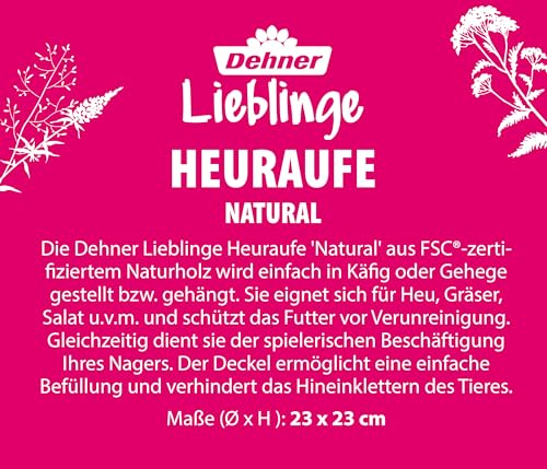Dehner Natura Premium Kleintier Zubehör Heuraufe Natural, Futterspender für Kaninchen / Nager, Ø 23 cm, Höhe 23 cm, Holz, natur
