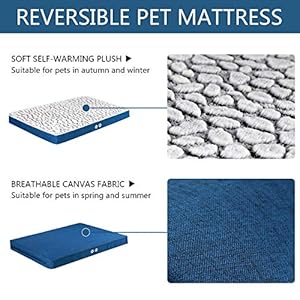 KROSER Dog Bed Crate Mat for Small, Medium, Large and Extra Large Cats, Stylish Dog Pad Mattress (Cool & Warm) with Waterproof Linings, Pet Mat with Removable Machine Washable Cover, Grey/Navy