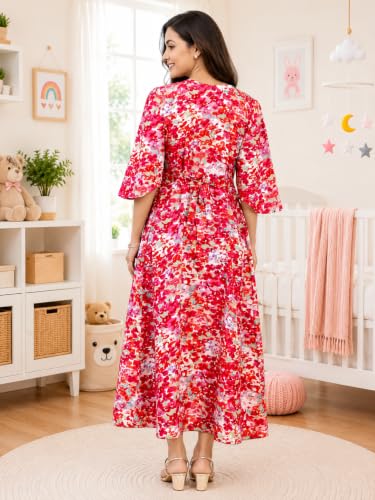 Image of RITIJYA Zipless Feeding Kurtis & Dresses for Women | Zipless Maternity Wear Gown Pregnancy Dress for Nursing Mothers | Viscose Rayon | Stylish & Comfortable | S to 4XL | Washable & Durable