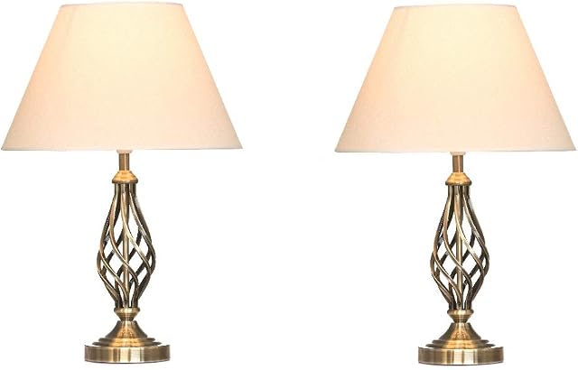 Kingswood Barley Twist Traditional Table Lamps & Shades - Antique Brass (Pair of 2)
