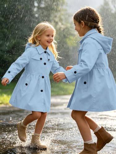 Image of Cromoncent Girl's Rain Jackets Waterproof Hoodie Trench Coat Cute Dress Coat Outerwear, 3-12 Years