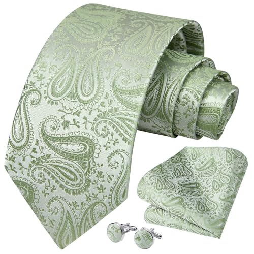 Image of HISDERN Ties for Men Paisley Floral Mens Ties and Pocket Square Cufflinks Set Classic Business Necktie Handkerchief