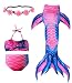 Newland Girl's 3 Pcs Mermaid Tail Swimwear Swimsuit Bikini Bathing Suit (110CM(3-4Y)-Size M, Rosered)