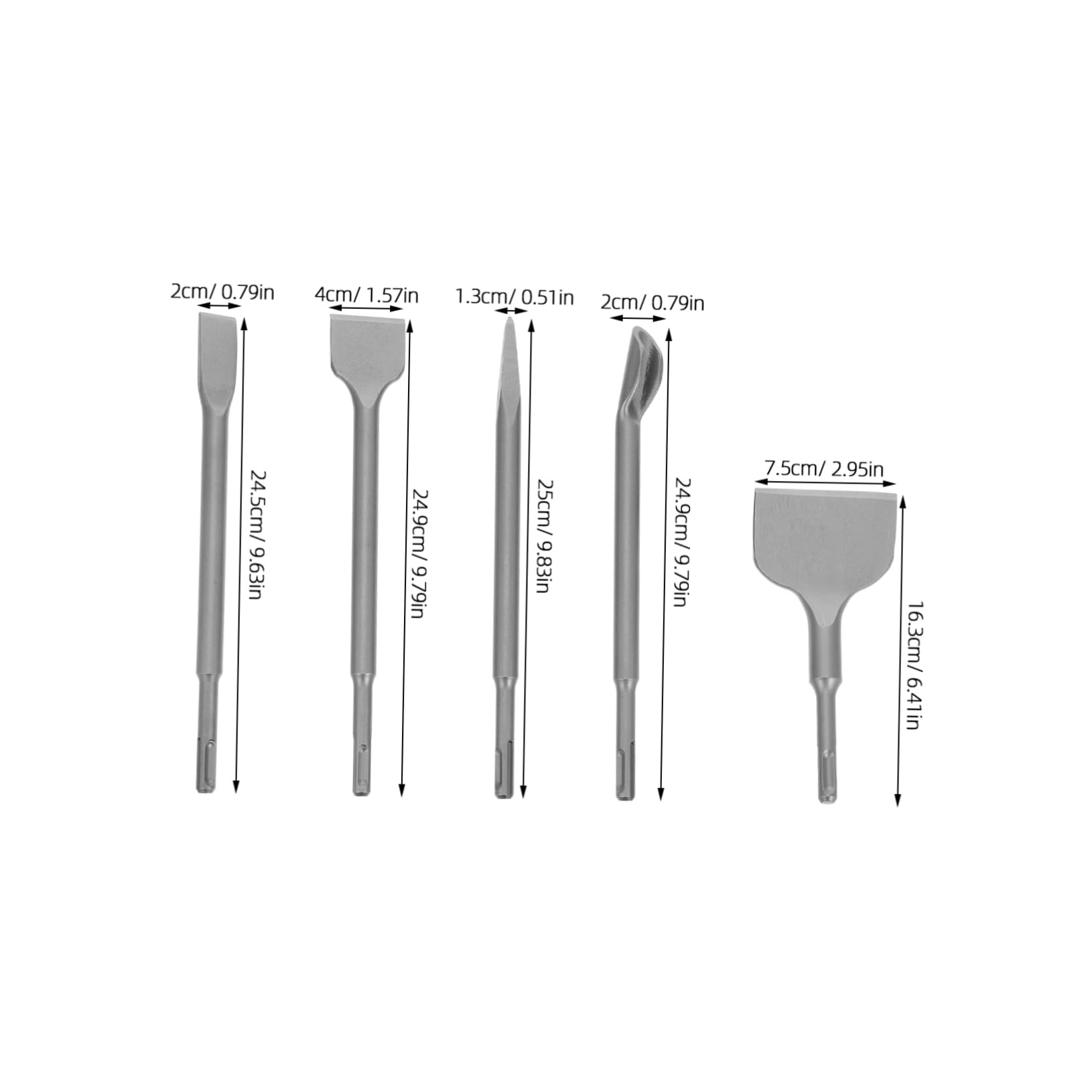 Set di 5 Scalpelli per Muratura in Acciaio Cromato | Ristrutturazione Casa e Cantieri, Compatto e Resistente All’usura, per Calcestruzzo e Mattoni