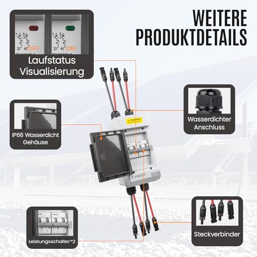 PJERJZN Solar PV Trennschalter 60A 1000V DC Miniatur Leistungsschalter mit Solarstecker Kabel Wasserdichtem Gehäuse für Solaranlagen Haushalte Batteriespeicher (1000V 60A)