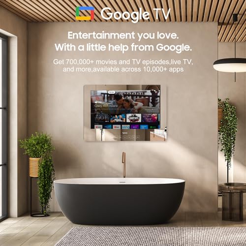 Image of SYLVOX Bathroom TV, 24 inch Smart Mirror TV for Bathroom Shower SPA, Support Google, 1080P IP66 Waterproof Touch Button WiFi Bluetooth Google Assistant, Smart TVs for Indoor Humid Environment