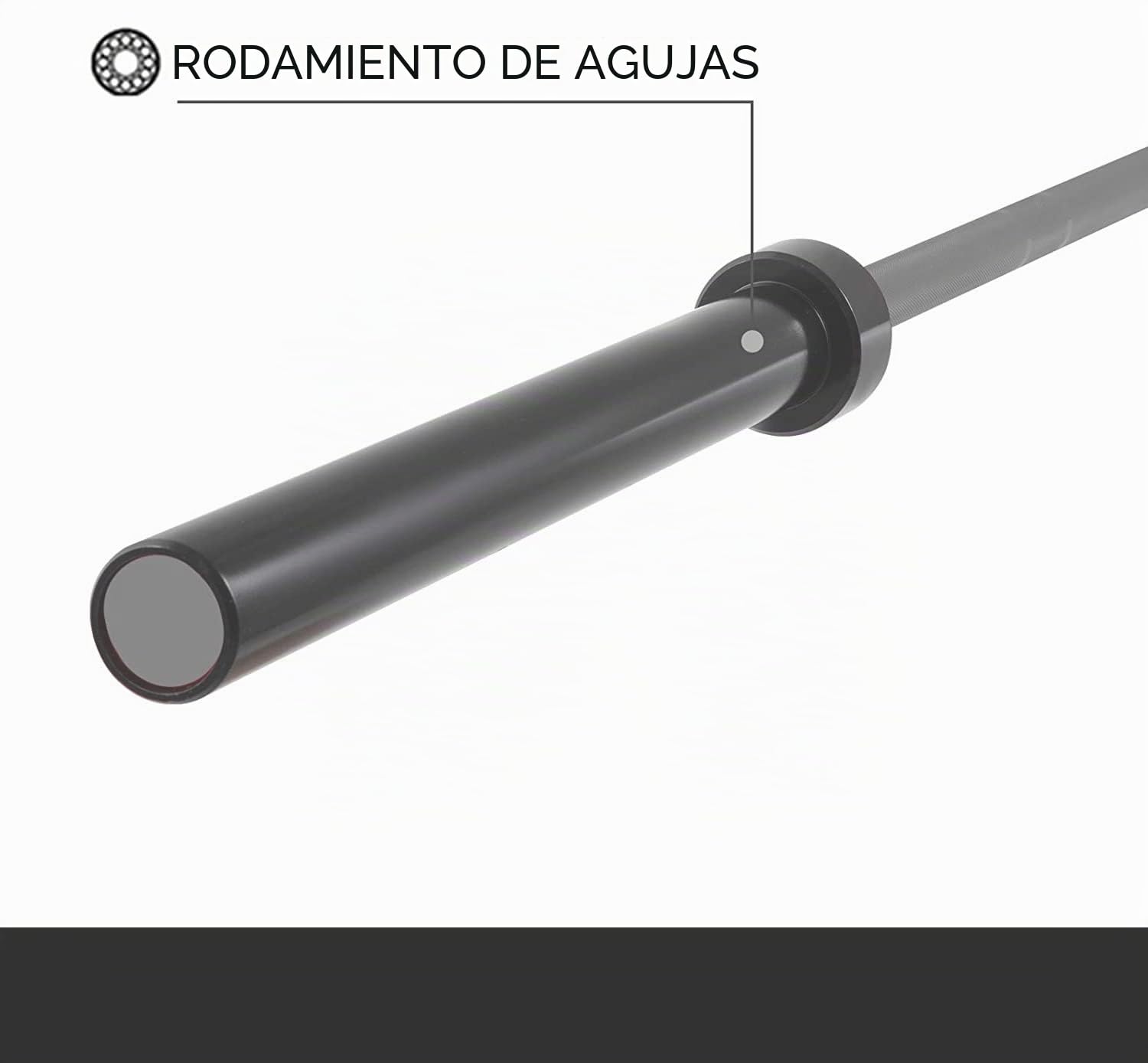 Barra olímpica de entrenamiento (180 cm, acero cromado, diámetro de 50 mm, sin pesos)