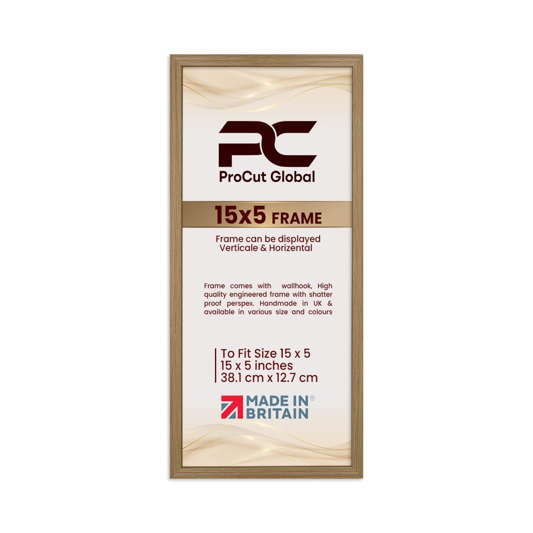 Procut Global 15X5 Oak Picture Frames - Classic Wooden Photo Frame with Shatterproof Perspex for Wall or Tabletop - Perfect for Posters, Certificates & Prints - Sizes & Colors Available — image 1