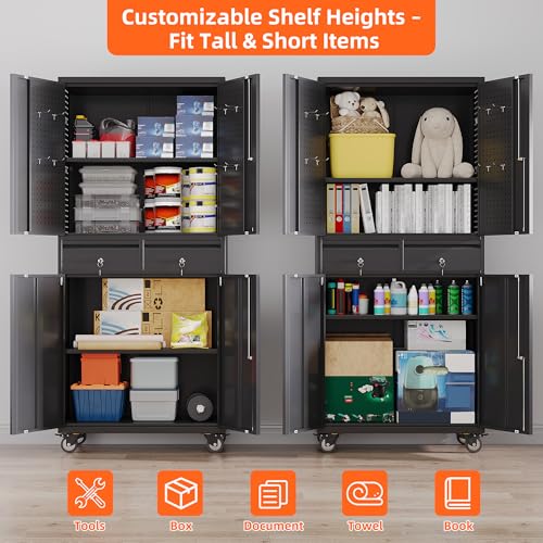 Image of Aobabo Metal Garage Storage Cabinet, 71 inchx30 inch Lockable Rolling Tool Cabinet