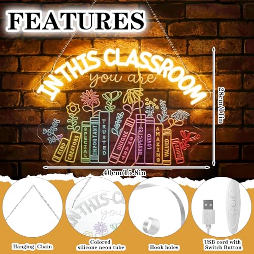 Image of Retisee 15.8 x 11 Inches in This Classroom Neon Sign Wall Decor Back to School LED Neon Sign Classroom Decor for Back to School Motivational Teacher Appreciation Gift
