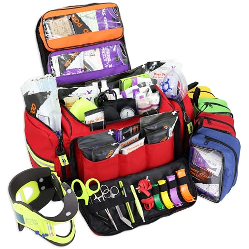 Lightning X Extra Large Medic First Responder EMT Trauma Bag Stocked w/Fill Kit C - RED