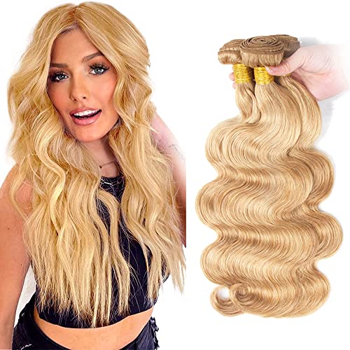 Blonde Bundles Human Hair Body Wave Bundles 22 22 22 Inch P27/613 Honey Blonde Body Wave Bundle Unprocessed Brazilian Virgin Weave Hair 3 Bundle 50 Gram Per Bundle