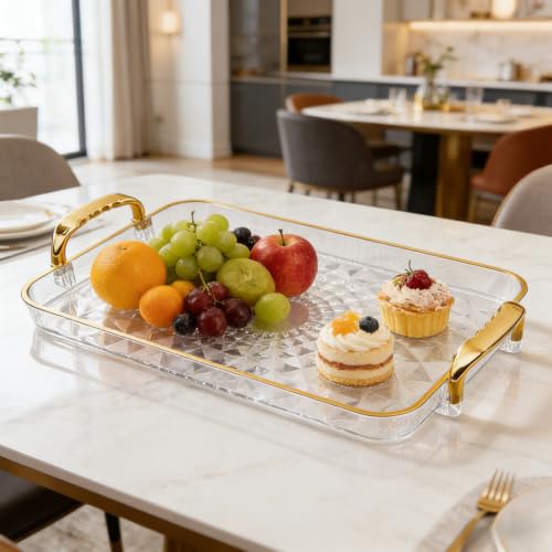 Clear Serving Tray with Handles, Large Tray for Coffee Table, Rectangular - image 1