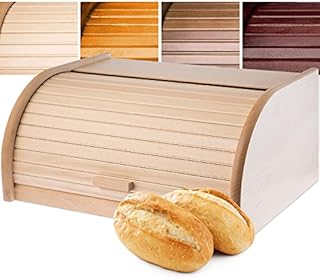 KADAX Bread Bin made of wood, spacious Bread Bin with roll lid, Bread Box with front flap, rolling Bread Bin, bread storage, wooden Bread Box (natural)