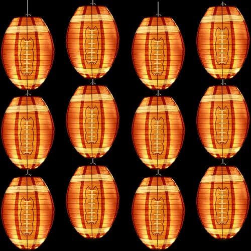 OBUSATT 12 Set Football Paper Lanterns Football Party Decorations LED Light Football Hanging Lanterns Sport Theme LED Lights Football for Birthday Baby Shower School Game Bar Party Supply
