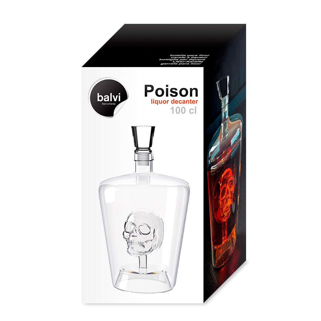 Balvi - décanteur à Whisky Poison. Bouteille à Liqueur d'1 Litre. Contient Une tête de Mort à l'intér