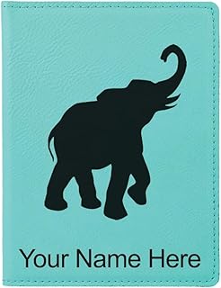 Faux Leather Passport Holder, Indian Elephant, Personalized Engraving Included (Teal)
