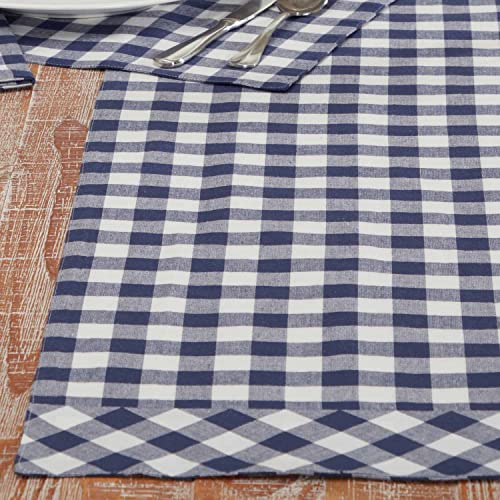 Piper Classics Vintage Check Blue Runner, 13" L X 36" W, Farmhouse, Country, Cottage, Checked Gingham Cloth Table Linens #TOP13