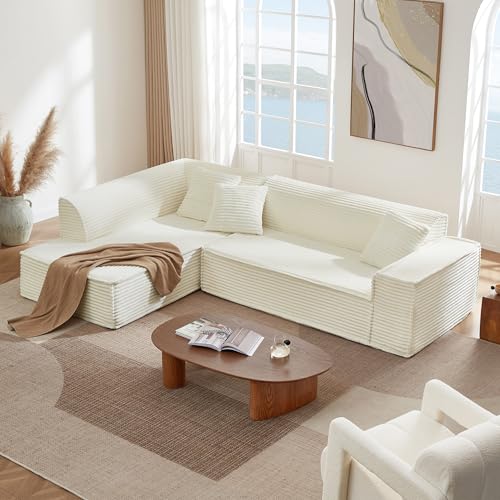 Image of CHITA 112 inch Modular L-Shaped Sofa, Oversized Deep Seat Boneless Couch, Modern Comfy Boneless Sofas for Living Room, No Assembly Required, Left Facing Chaise, Cream
