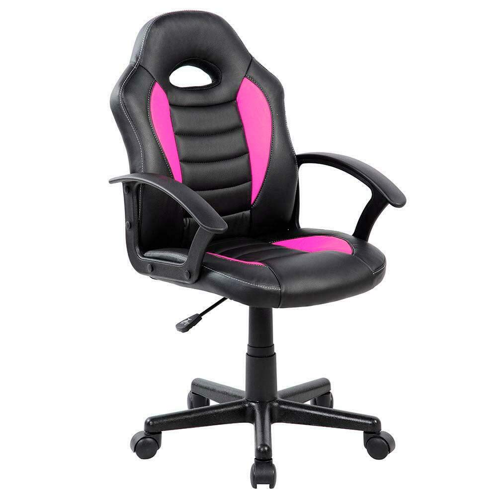 T-LoVendo TLV-AM-CGC35-PINK Silla Gaming Racing para Niños Escritorio Estudios Videojuegos Sillón Gamer, Cuero sintético, Negro/Rosa, Infantil
