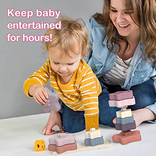 Tyry.hu Baby Stacking Toys Silicone Rings Stackers Building Blocks Tower Soft Teether Toy For Boys Girls 6+ Months Early Educational Learning, Set Of 6 Pcs, Star Shape #TOP3